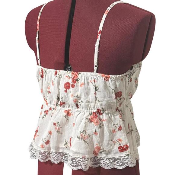 AMERICAN EAGLE Faux Wrap Adjustable Lace Cropped Lined Cami Floral White NWT S - Picture 6 of 9